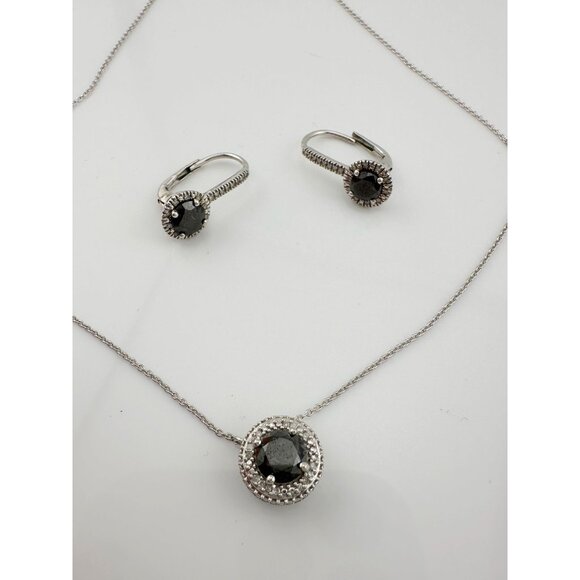 Beautiful 1 Carat Black Diamond Halo Earring and Necklace Set - Picture 14 of 16
